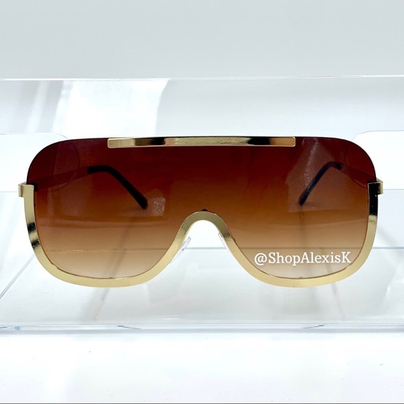 Shield Sunglasses - Brown / Gold - Picture 1 of 2